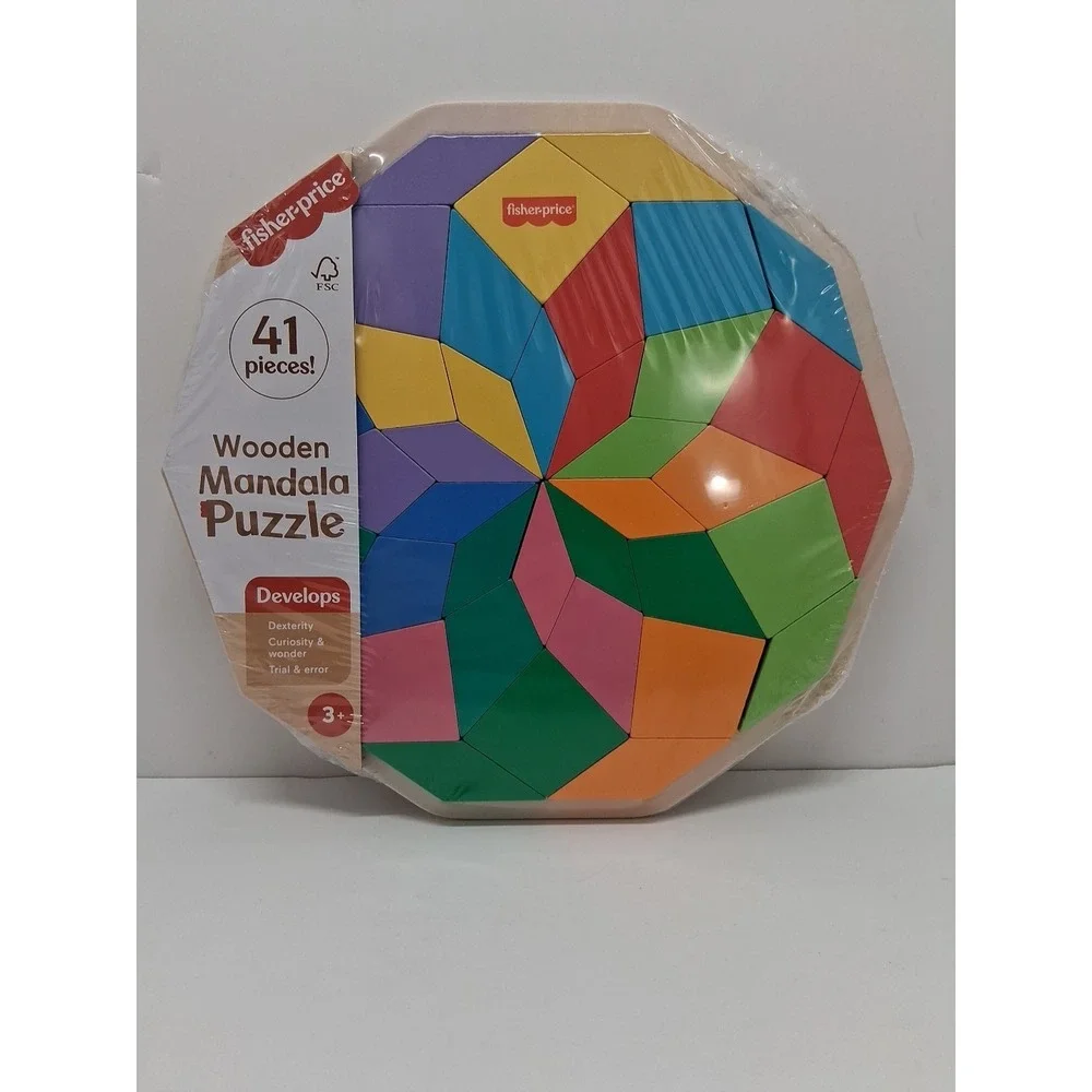 Multicolor Wooden Mandala Puzzle 40 Piece Shape Sorting Toy for Kids 3 Years+